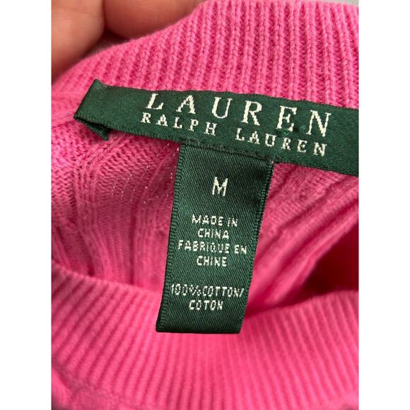 Lauren Ralph Lauren Women's Pink Cable Knit Boat Neck Pullover Sweater Size M - Picture 4 of 8